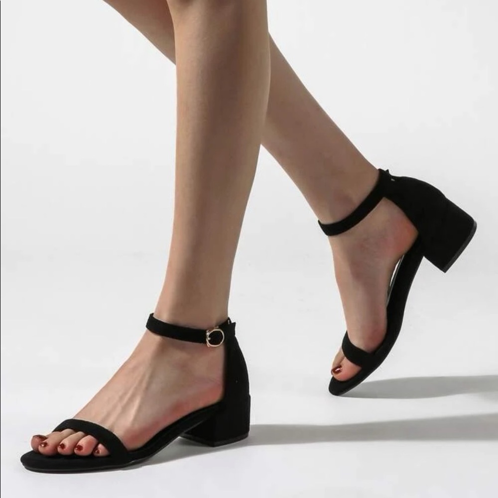Black faux suede heels